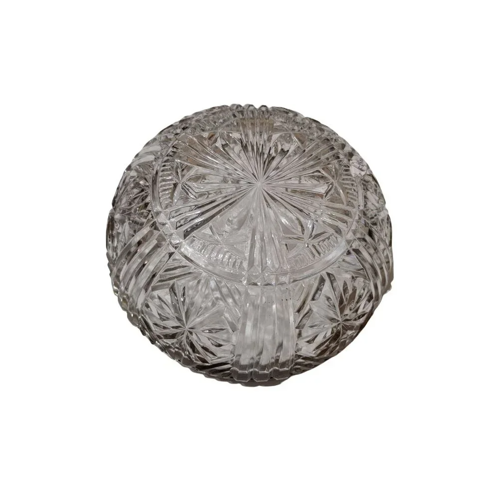 Pressed Glass Bowl With Silver-Plated Rim Starburst Pattern Vintage Elegant Deco